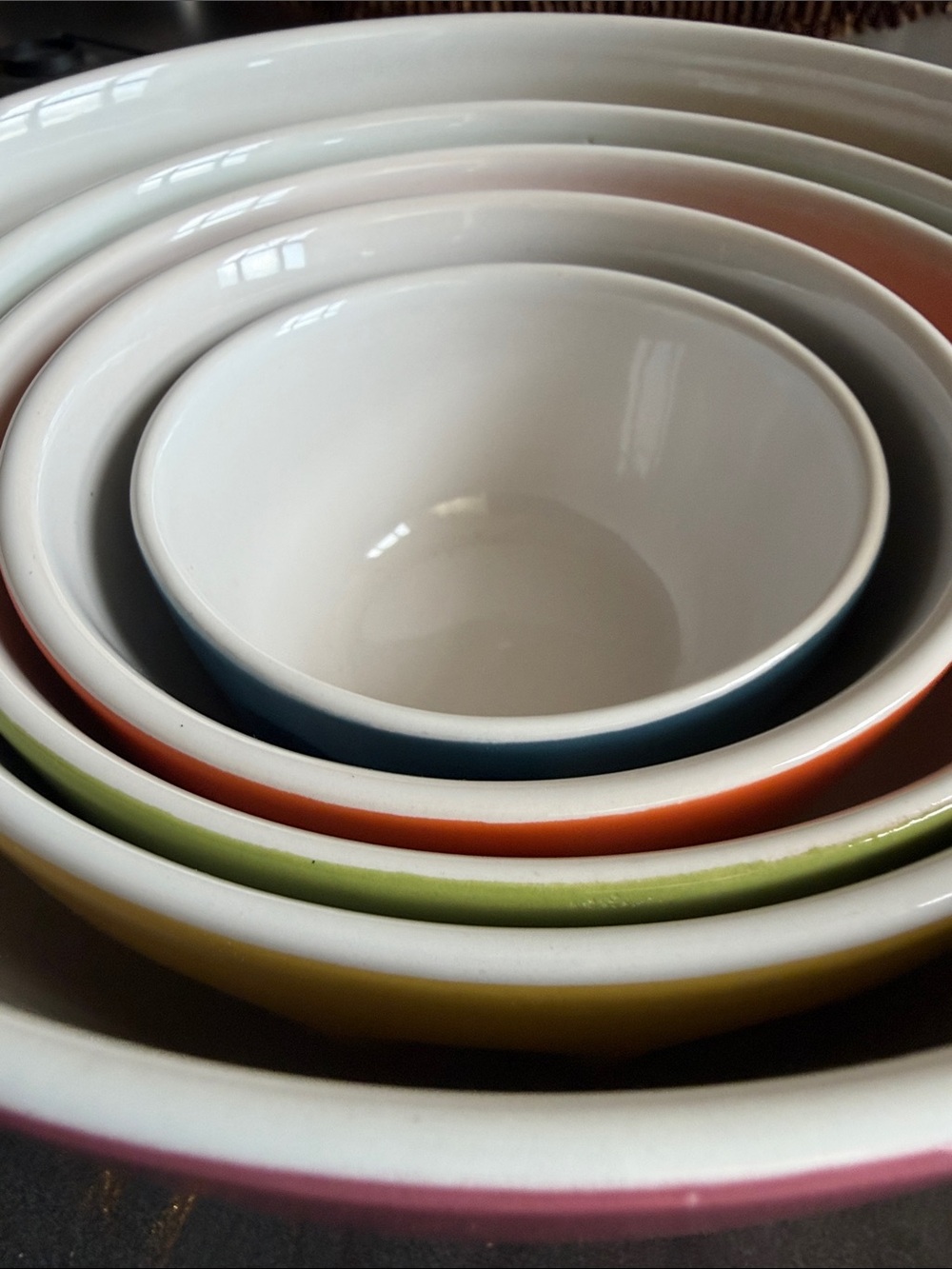 Set of 5 Multicolor Nested Ceramic Mixing Bowls